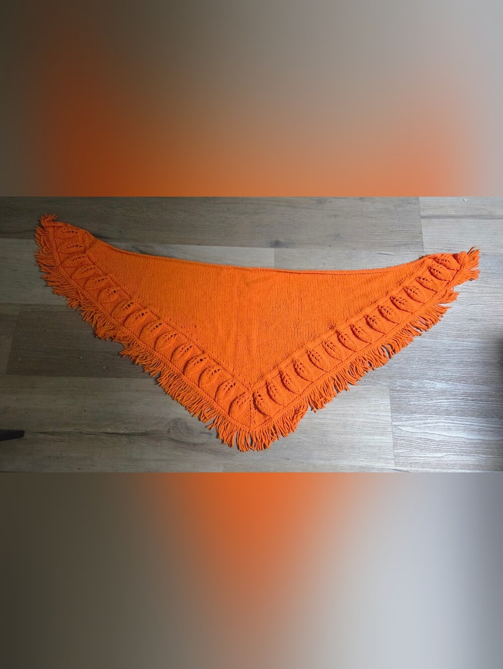 Bright Orange Fringe Triangle Shawl by